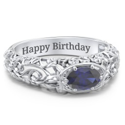 Vintage Graduation Ring in 925 Sterling Silver with Blue Sapphire