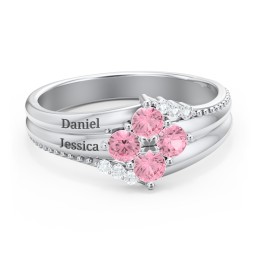 Engravable Triple Band Gemstone
Ring with Accents