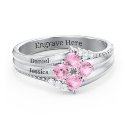 Engravable Triple Band Gemstone
Ring with Accents