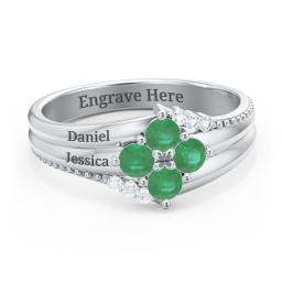 Engravable Triple Band Gemstone
Ring with Accents in 925 Sterling Silver with Emerald and White Premium Zirconia