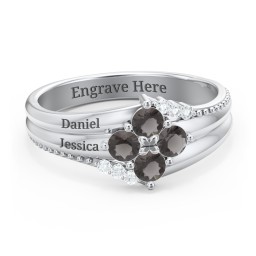 Engravable Triple Band Gemstone
Ring with Accents in 925 Sterling Silver with Smokey Quartz and White Premium Zirconia