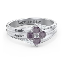Engravable Triple Band Gemstone
Ring with Accents in 925 Sterling Silver with Alexandrite and White Premium Zirconia
