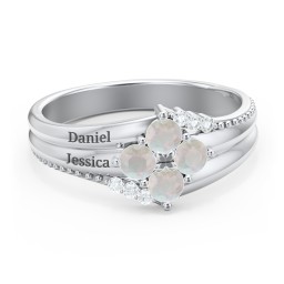 Engravable Triple Band Gemstone
Ring with Accents in 925 Sterling Silver with Opal and White Premium Zirconia