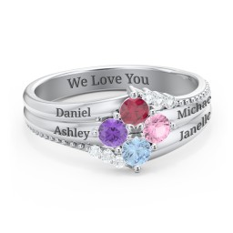 Engravable Triple Band Gemstone
Ring with Accents in 925 Sterling Silver with Ruby, Amethyst, Pink Tourmaline, Blue Topaz, and White Premium Zirconia