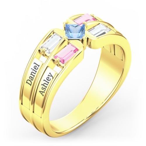 Surrounded by Love Mother's Ring – 9kt Yellow Gold with Cubic Zirconia, Pink Tourmaline, and Blue Topaz