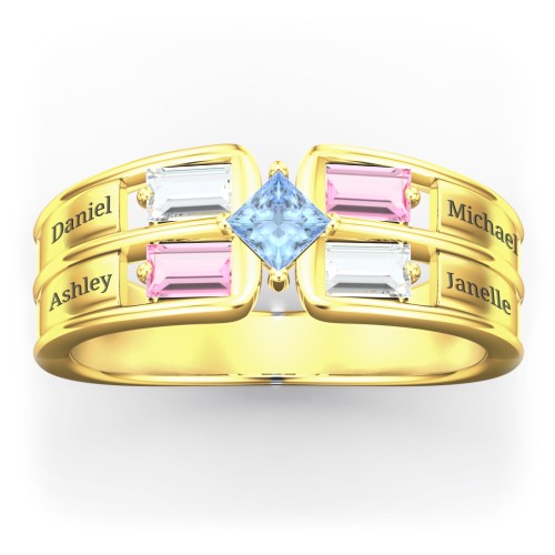 Surrounded by Love Mother's Ring – 9kt Yellow Gold with Cubic Zirconia, Pink Tourmaline, and Blue Topaz