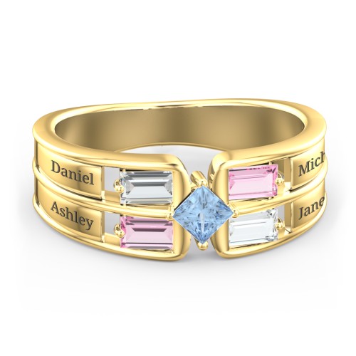 Surrounded by Love Mother's Ring – 9kt Yellow Gold with Cubic Zirconia, Pink Tourmaline, and Blue Topaz