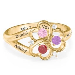 Engravable Intertwined Triple Heart Ring with Gemstones