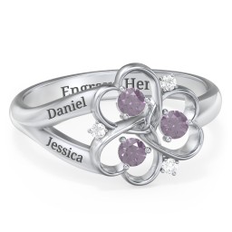 Engravable Intertwined Triple Heart Ring with Gemstones in 925 Sterling Silver with Alexandrite and White Premium Zirconia