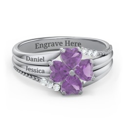 A Mother's Love and Luck Ring in 925 Sterling Silver with Amethyst and White Premium Zirconia