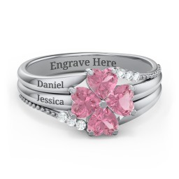 A Mother's Love and Luck Ring in 925 Sterling Silver with Pink Tourmaline and White Premium Zirconia