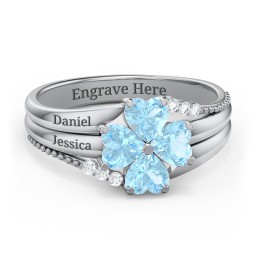 A Mother's Love and Luck Ring in 925 Sterling Silver with Blue Topaz and White Premium Zirconia