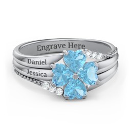 A Mother's Love and Luck Ring in 925 Sterling Silver with Blue Topaz and White Premium Zirconia