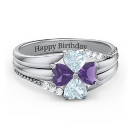 A Mother's Love and Luck Ring in 925 Sterling Silver with Aquamarine, Amethyst, and White Premium Zirconia