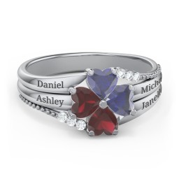 A Mother's Love and Luck Ring in 925 Sterling Silver with Blue Sapphire, Garnet, and White Premium Zirconia