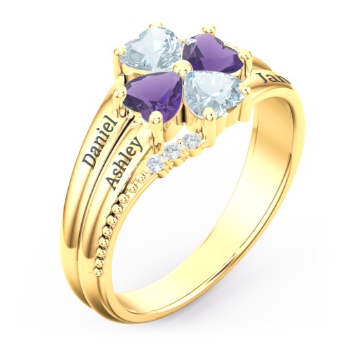 A Mother's Love and Luck Ring – 9kt Yellow Gold with Aquamarine, Amethyst, and White Premium Zirconia