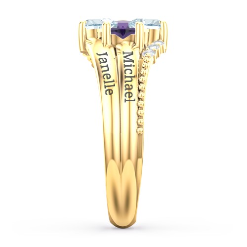 A Mother's Love and Luck Ring – 9kt Yellow Gold with Aquamarine, Amethyst, and White Premium Zirconia