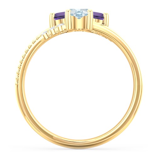 A Mother's Love and Luck Ring – 9kt Yellow Gold with Aquamarine, Amethyst, and White Premium Zirconia