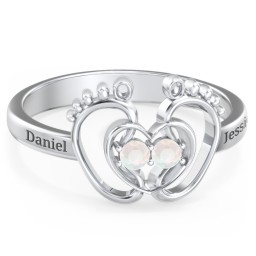 Baby Footprint and Heart Ring with Gemstones