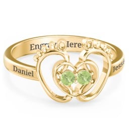 Baby Footprint and Heart Ring with Gemstones