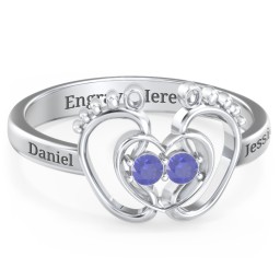 Baby Footprint and Heart Ring with Gemstones