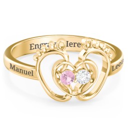 Baby Footprint and Heart Ring with Gemstones