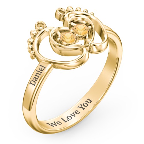 Baby Footprint and Heart Ring with Gemstones