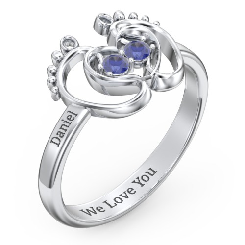Baby Footprint and Heart Ring with Gemstones