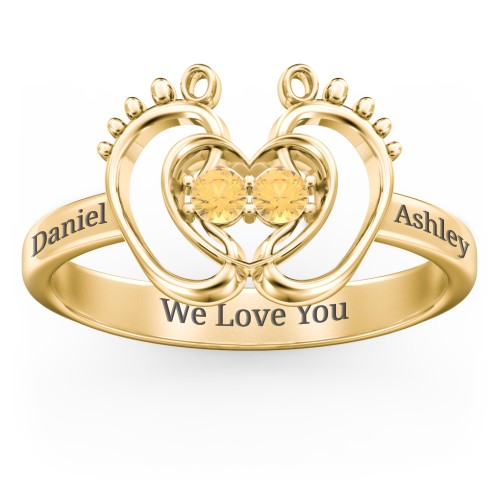 Baby Footprint and Heart Ring with Gemstones