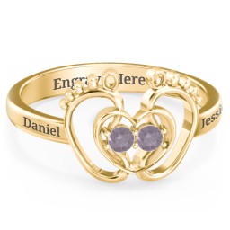 Baby Footprint and Heart Ring with Gemstones in 9K Solid Yellow Gold with Alexandrite