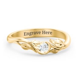 Solitaire Leaf Band Ring