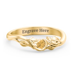 Solitaire Leaf Band Ring