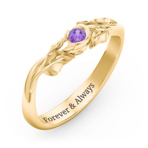 Solitaire Leaf Band Ring
