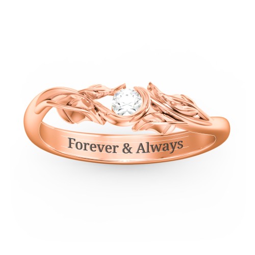 Solitaire Leaf Band Ring – 9kt Rose Gold with Cubic Zirconia