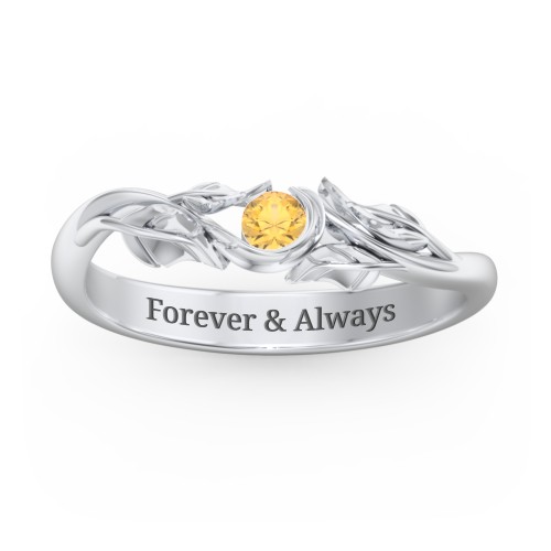 Solitaire Leaf Band Ring