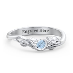 Solitaire Leaf Band Ring in 925 Sterling Silver with Blue Topaz