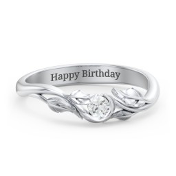 Solitaire Leaf Band Ring in 925 Sterling Silver