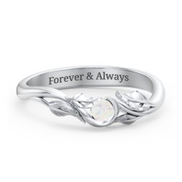 Solitaire Leaf Band Ring in 925 Sterling Silver with Opal