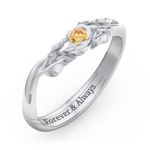 Solitaire Leaf Band Ring – Sterling Silver with Citrine