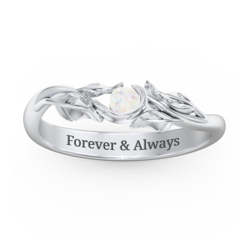 Solitaire Leaf Band Ring – Sterling Silver with Opal