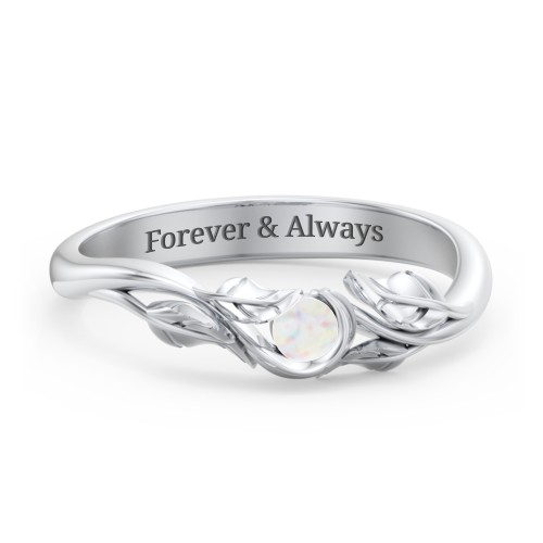 Solitaire Leaf Band Ring – Sterling Silver with Opal