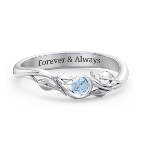 Solitaire Leaf Band Ring – Sterling Silver with Blue Topaz