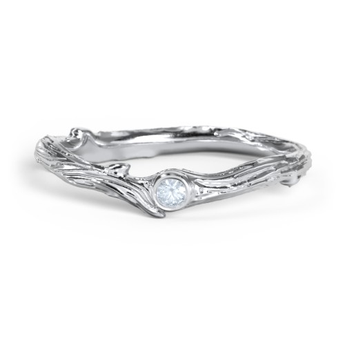 Organic Twig Textured Band with Gemstone