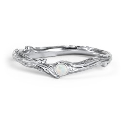 Organic Twig Textured Band with Gemstone in 925 Sterling Silver with Opal
