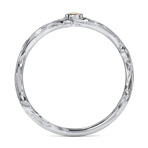 Organic Twig Textured Band with Gemstone – Sterling Silver with Citrine