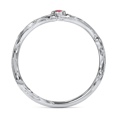 Organic Twig Textured Band with Gemstone – Sterling Silver with Garnet