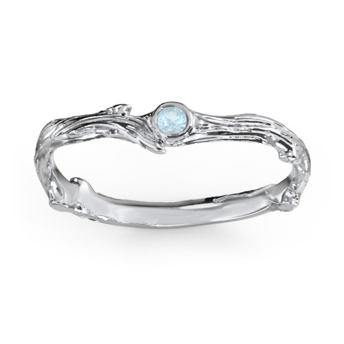 Organic Twig Textured Band with Gemstone – Sterling Silver with Blue Topaz