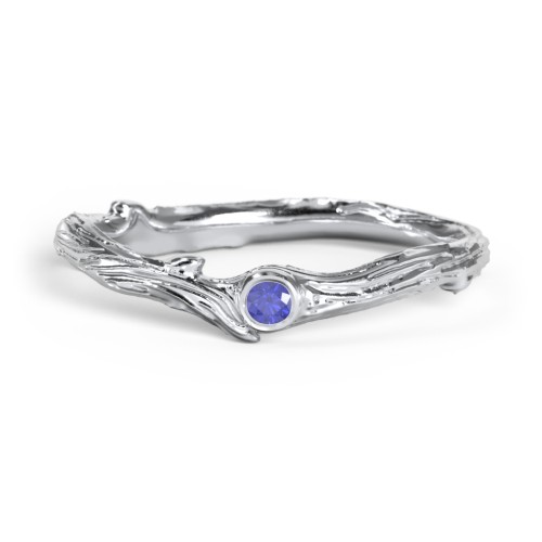 Organic Twig Textured Band with Gemstone – Sterling Silver with Blue Sapphire