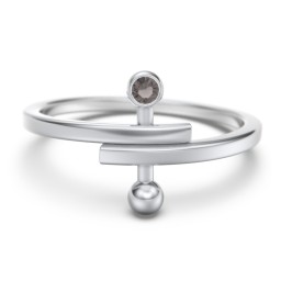 Bypass Barbell Ring with Gemstone in 925 Sterling Silver with Smokey Quartz