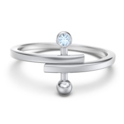 Bypass Barbell Ring with Gemstone in 925 Sterling Silver with Blue Topaz